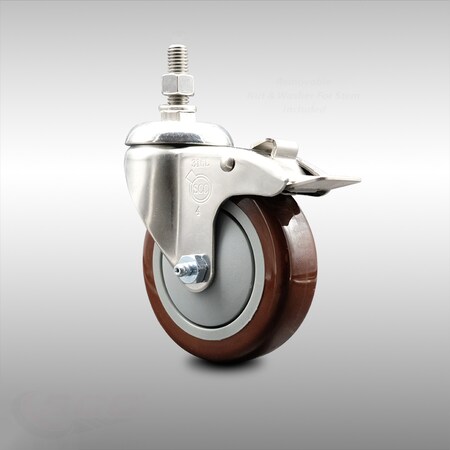 Service Caster 4 Inch 316SS Maroon Polyurethane Swivel 1/2 Inch Stem Caster Total Lock Brake SCC SCC-SS316TSTTL20S414-PPUB-MRN-121315
